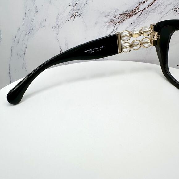 New CHANEL Eyeglasses Black Gold Cat Eye Clear Rotating Pearls 52mm - Picture 7 of 15